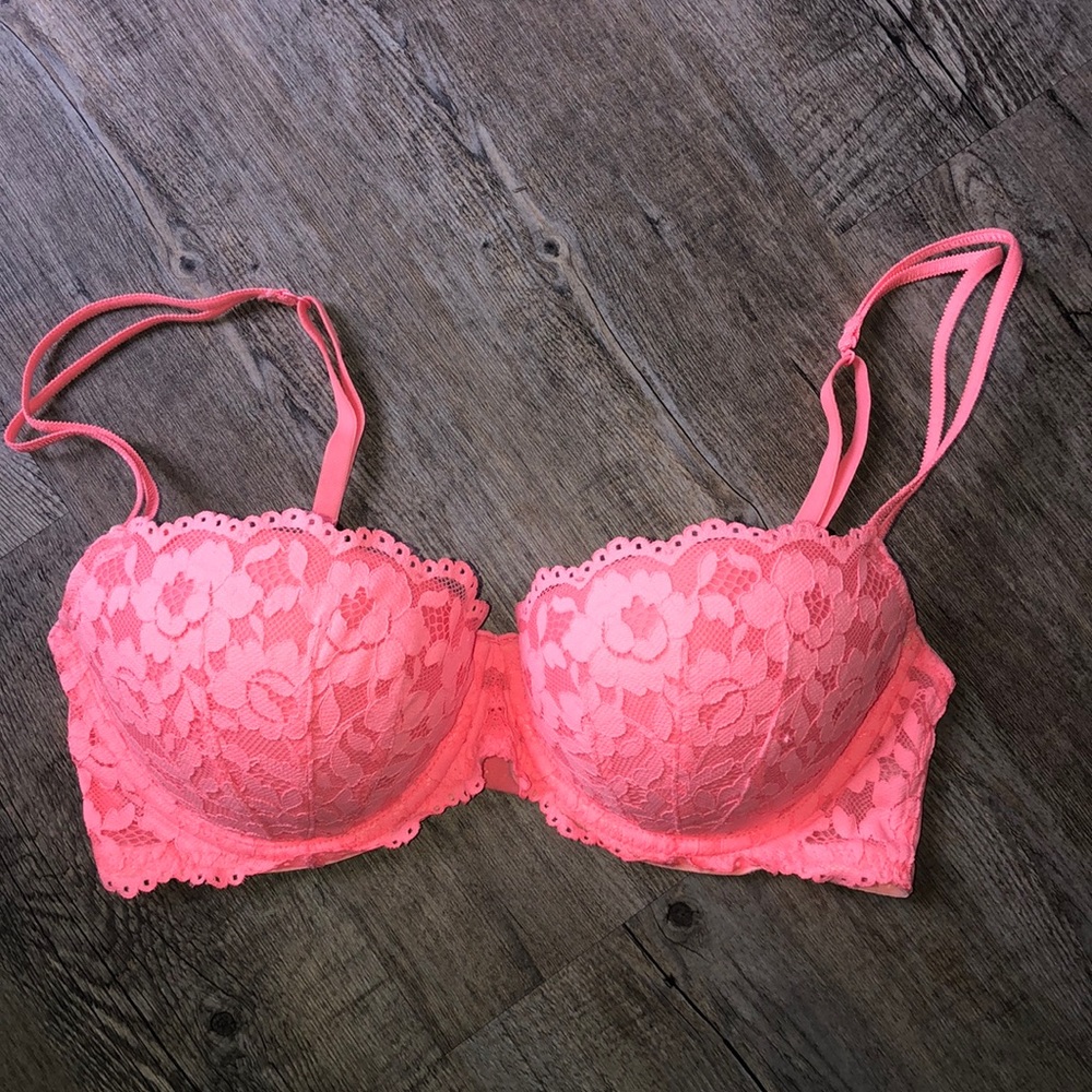 PINK coral lace push up bra